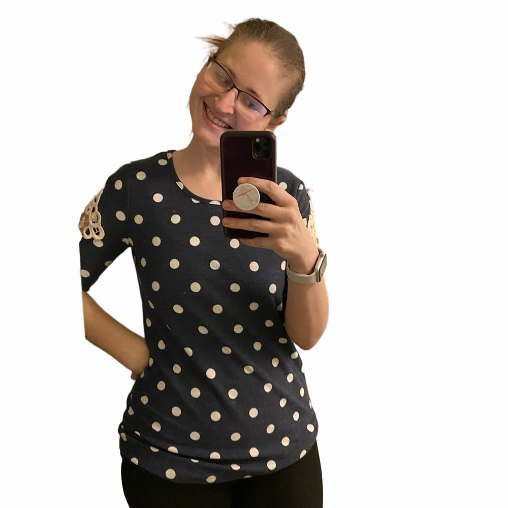 Filly Flair Polka Dot Lace Sleeves Navy Top  Small